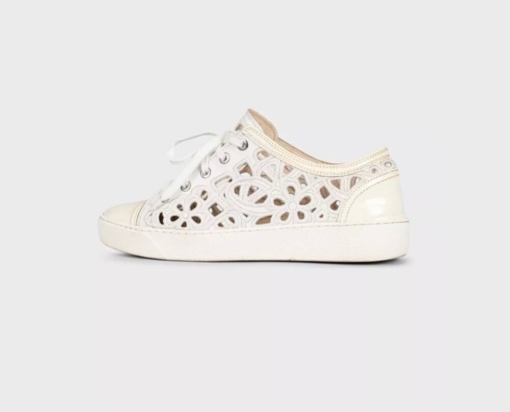 Chanel White Perforated Textile Lace-Up Sneakers EU 38